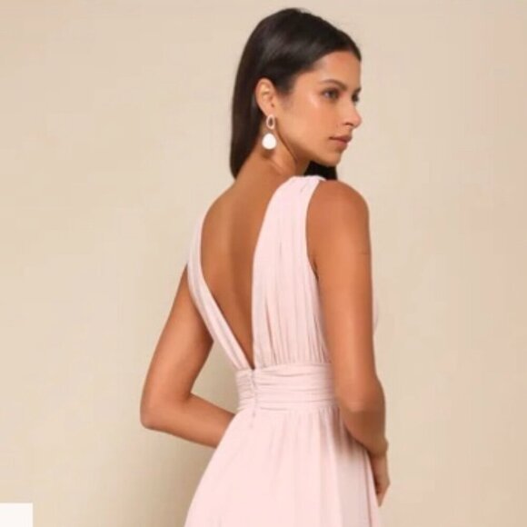 Lulus Women's Heavenly Hues‎ Blush Maxi Dress V-Neck Pleated Size L #2 - Picture 6 of 7